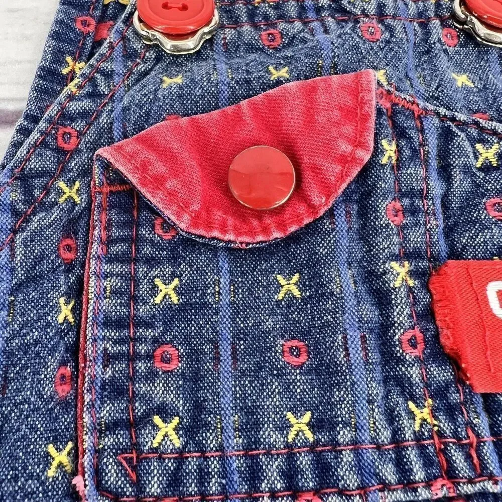 Vtg 80s Oshkosh Vestbak 3/6 Months Blue Denim XO Embroidered Cotton Overalls USA